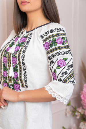 Ie traditionala alba cu motiv floral mov Clementina 03 [1]