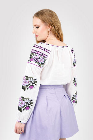 Ie traditionala alba cu motiv floral mov Lilia 02 [2]