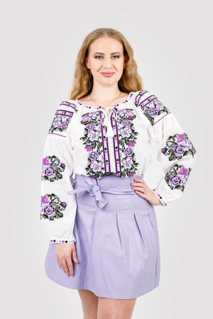 Ie traditionala alba cu motiv floral mov Lilia 02 [0]