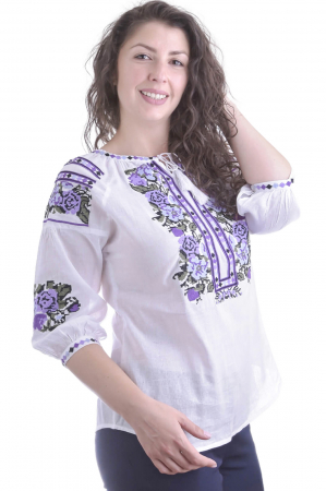 Ie traditionala alba cu motiv floral mov Lilia 01 [3]