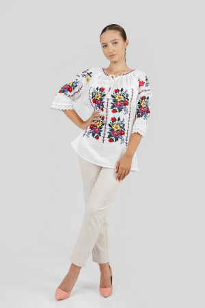 Ie traditionala alba cu motiv floral multicolor Adela [3]