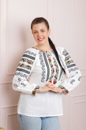 Ie traditionala alba cu motiv floral multicolor Aliona 01 [2]