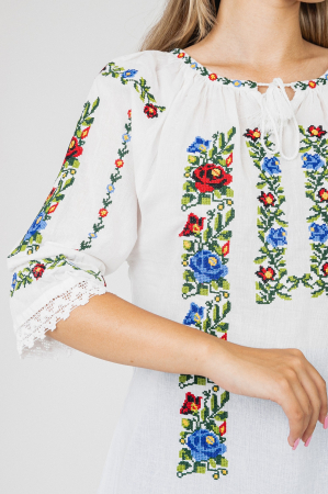 Ie traditionala alba cu motiv floral multicolor Ines [1]