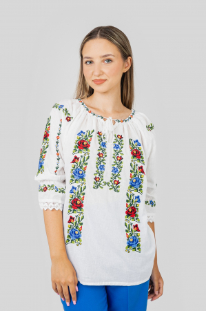 Ie traditionala alba cu motiv floral multicolor Ines [0]