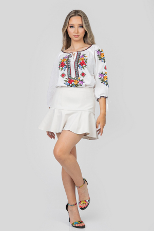 Ie traditionala alba cu motiv floral multicolor Beatrice 01 [3]