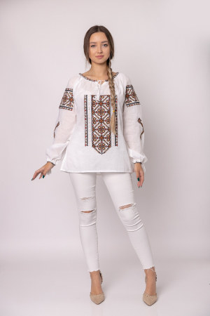 Ie traditionala alba cu motiv floral multicolor Petronela 02 [3]