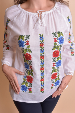 Ie traditionala alba cu motiv floral multicolor Florina [1]