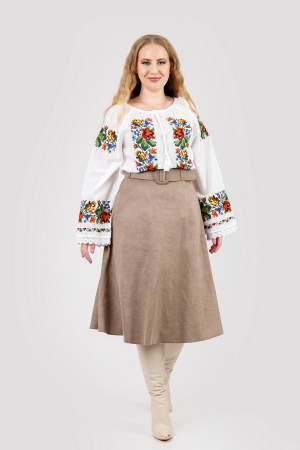 Ie traditionala alba cu motiv floral multicolor Mirabela 02 [3]