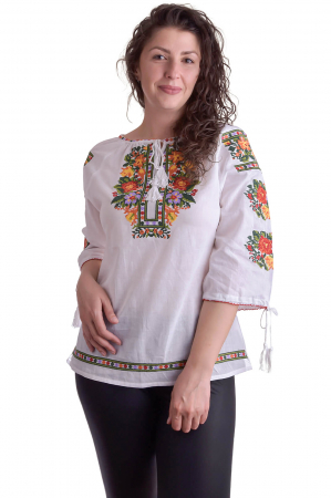 Ie traditionala alba cu motiv floral multicolor Nicoleta [3]