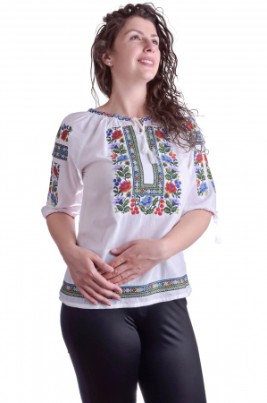 Ie traditionala alba cu motiv floral multicolor Simona [3]