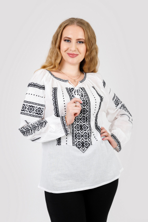 Ie traditionala alba cu motiv floral negru Atena 04 [0]