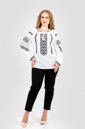 Ie traditionala alba cu motiv floral negru Atena 04 [3]