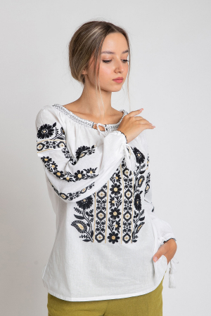 Ie traditionala alba cu motiv floral negru Minerva [0]