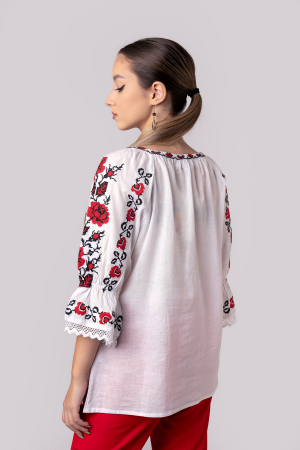 Ie traditionala alba cu motiv floral rosu Alana [2]