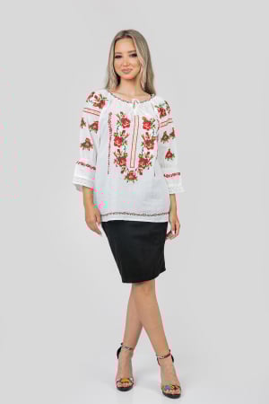 Ie traditionala alba cu motiv floral rosu Alessia [3]