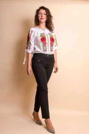 Ie traditionala alba cu motiv floral rosu Anca [3]