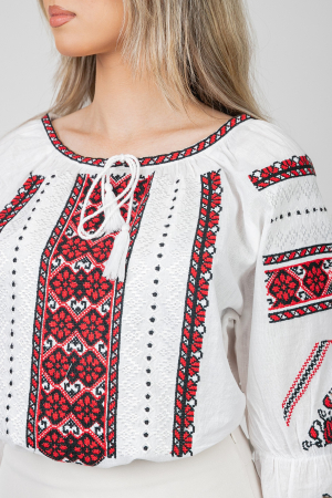 Ie traditionala alba cu motiv floral rosu Atena 03 [1]