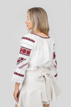 Ie traditionala alba cu motiv floral rosu Atena 03 [2]