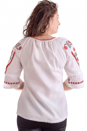 Ie traditionala alba cu motiv floral rosu Catinca [2]