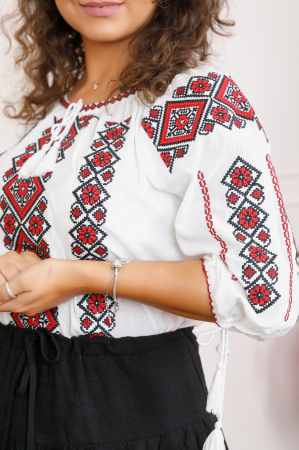 Ie traditionala alba cu motiv floral rosu Corina 03 [1]