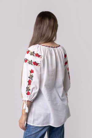 Ie traditionala alba cu motiv floral rosu Doinita [2]