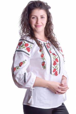 Ie traditionala alba cu motiv floral rosu Iulia 01 [1]