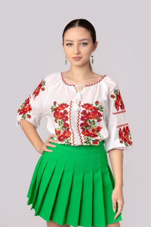 Ie traditionala alba cu motiv floral rosu Mia [0]