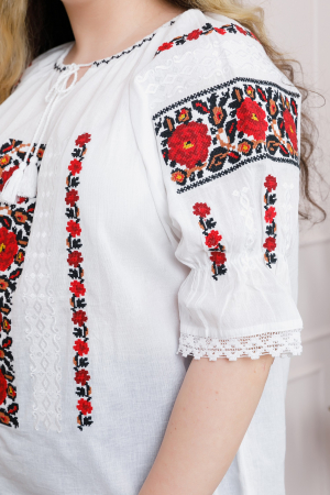 Ie traditionala alba cu motiv floral rosu Mihaela 03 [1]