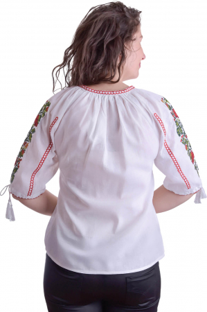 Ie traditionala alba cu motiv floral rosu Rodica [2]