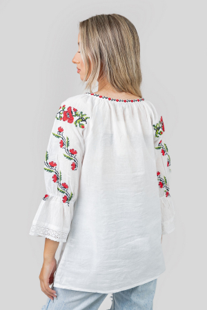 Ie traditionala alba cu motiv floral rosu Roza [2]