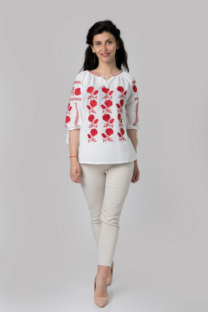 Ie traditionala alba cu motiv floral rosu Zoe [3]