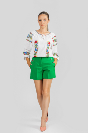 Ie traditionala alba cu motiv floral tricolor Daciana - maneca scurta [3]