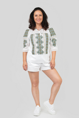 Ie traditionala alba cu motiv floral verde Sanziana 02 [3]