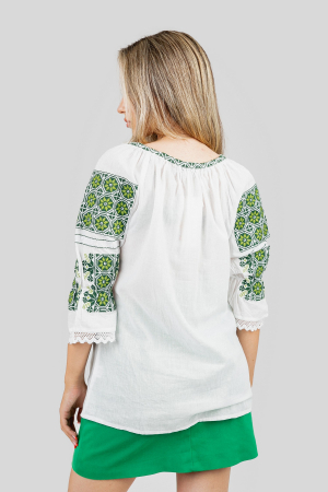Ie traditionala alba cu motiv floral verde Sanziana 03 [2]