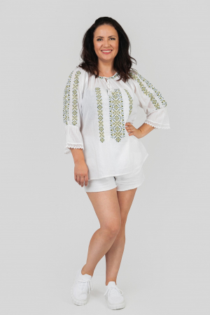 Ie traditionala alba cu motiv floral verde Selina 02 [3]