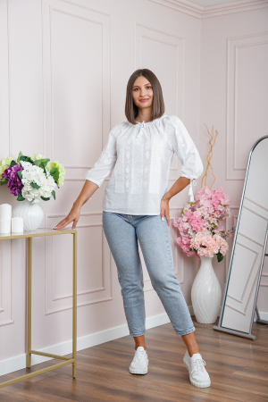 Ie traditionala alba cu motiv geometric alb Daiana 02 [3]