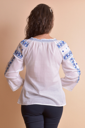 Ie traditionala alba cu motiv geometric albastru Sonia 02 [4]