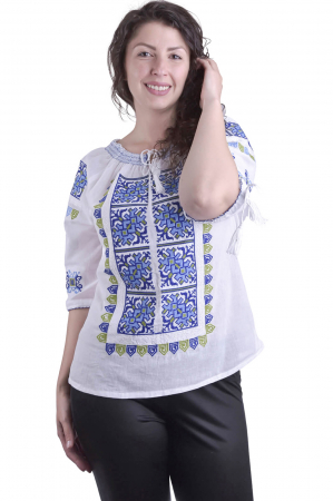 Ie traditionala alba cu motiv geometric albastru Alexandrina [3]