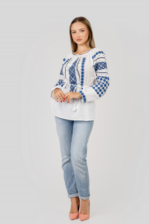 Ie traditionala alba cu motiv geometric albastru Flavia 02 [3]