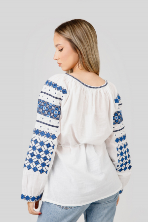 Ie traditionala alba cu motiv geometric albastru Flavia 02 [2]