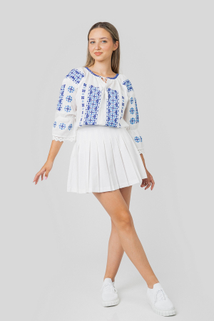 Ie traditionala alba cu motiv geometric albastru Lorelai 01 [3]