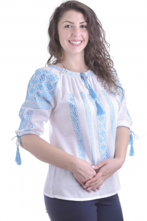 Ie traditionala alba cu motiv geometric albastru Luminita [1]