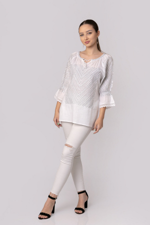 Ie traditionala alba cu motiv geometric argintiu Adnana 01 [3]