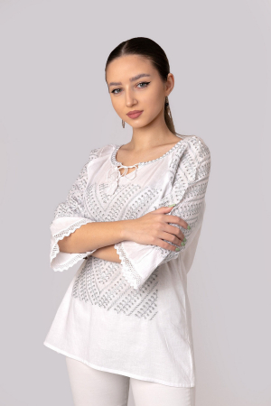 Ie traditionala alba cu motiv geometric argintiu Adnana 01 [0]