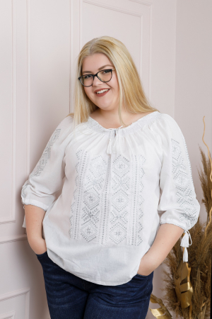 Ie traditionala alba cu motiv geometric argintiu Emanuela [0]