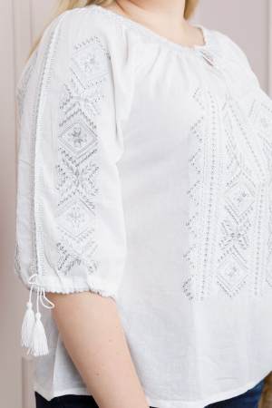 Ie traditionala alba cu motiv geometric argintiu Emanuela [2]