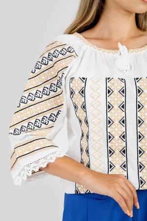 Ie traditionala alba cu motiv geometric auriu Aurora 03 [1]