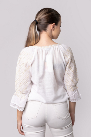 Ie traditionala alba cu motiv geometric auriu Adnana 02 [2]