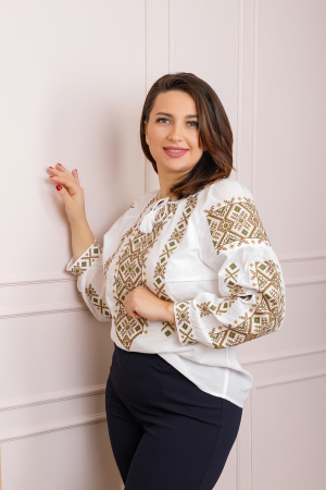 Ie traditionala alba cu motiv geometric crem Melinda [2]