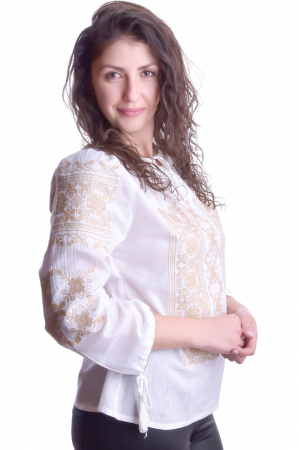 Ie traditionala alba cu motiv geometric crem Liana 04 [1]